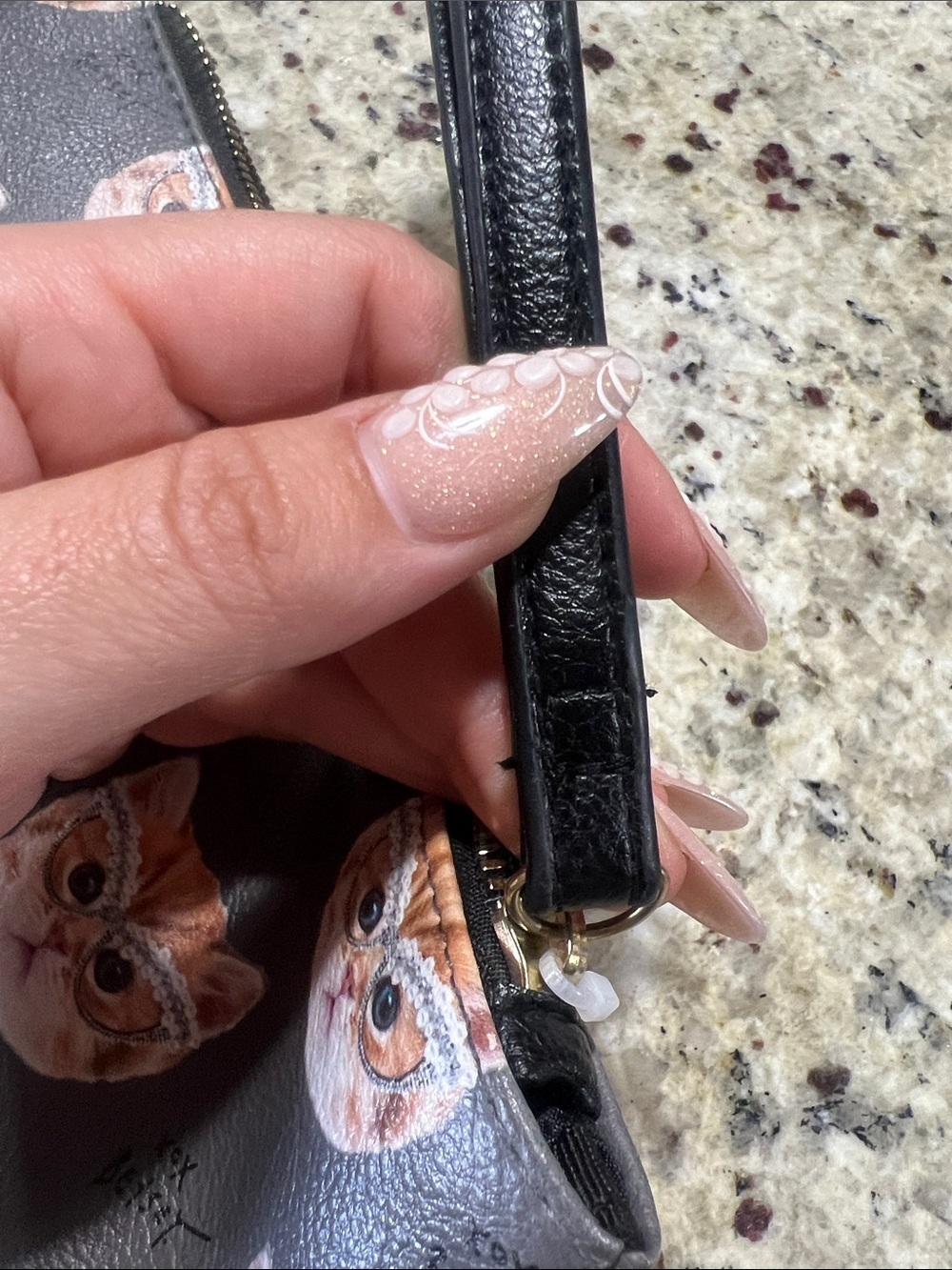 Betsey Johnson Black Wristlet with Orange Cat Faces - Picture 3 of 6